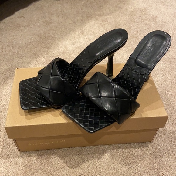 Square Toe Slip on Black Heels - Picture 7 of 9